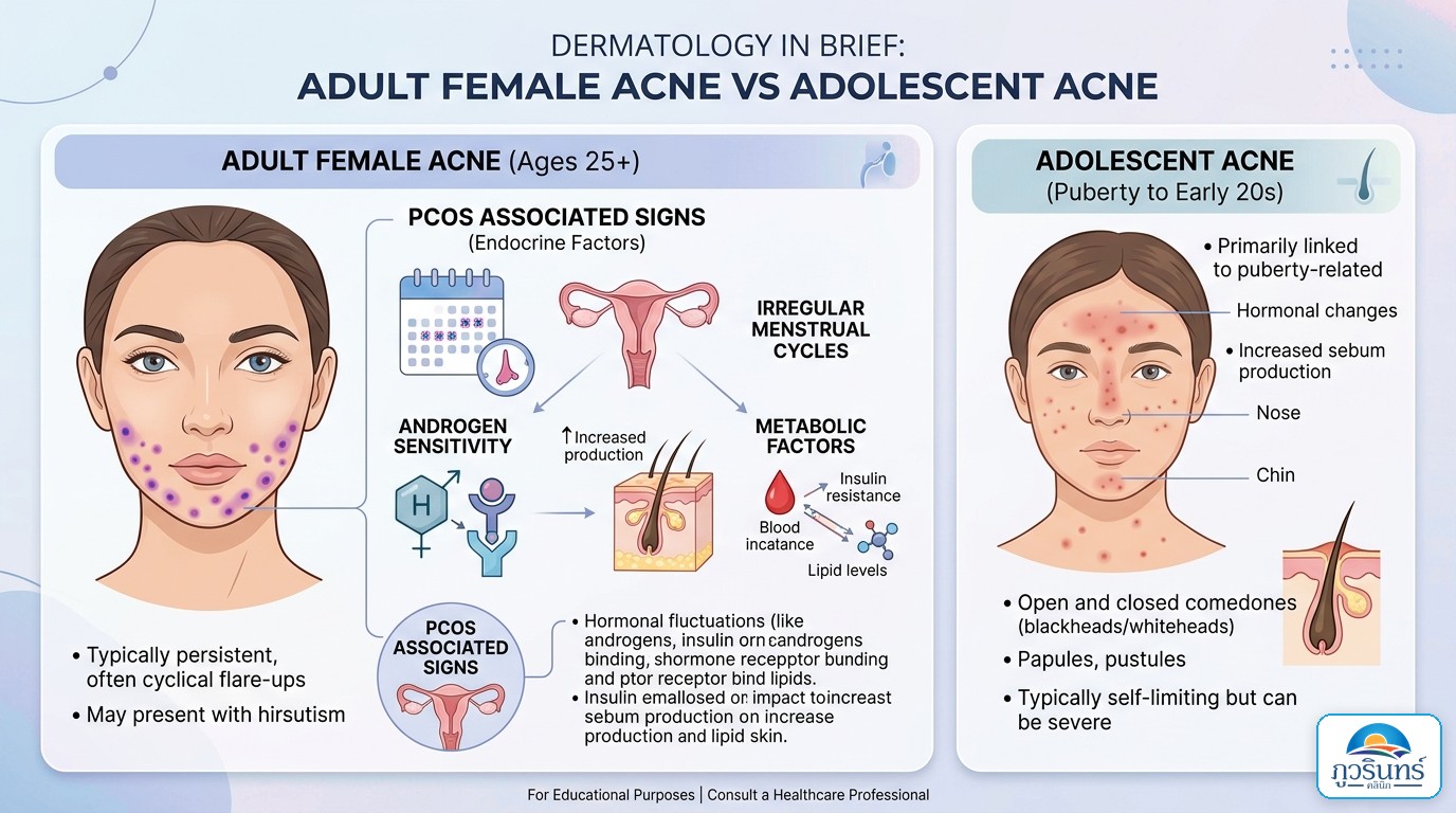สิวผู้ใหญ่ (Adult Acne) ทำไมอายุ 25–30+ สิวไม่ยอมหาย? ไขความลับฮอร์โมนและสัญญาณ PCOS